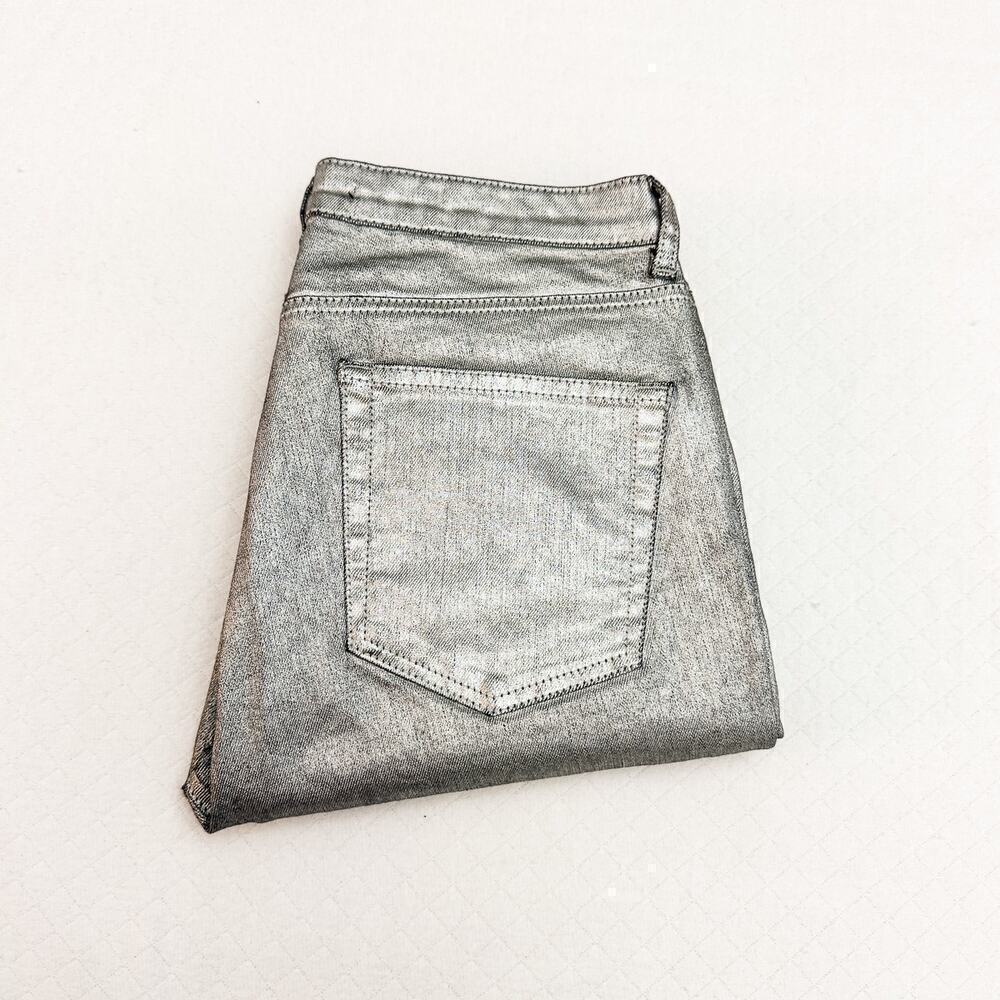 Zara Silver Metallic Gray Silver Denim Skinny Zip Up Jeans Size 8